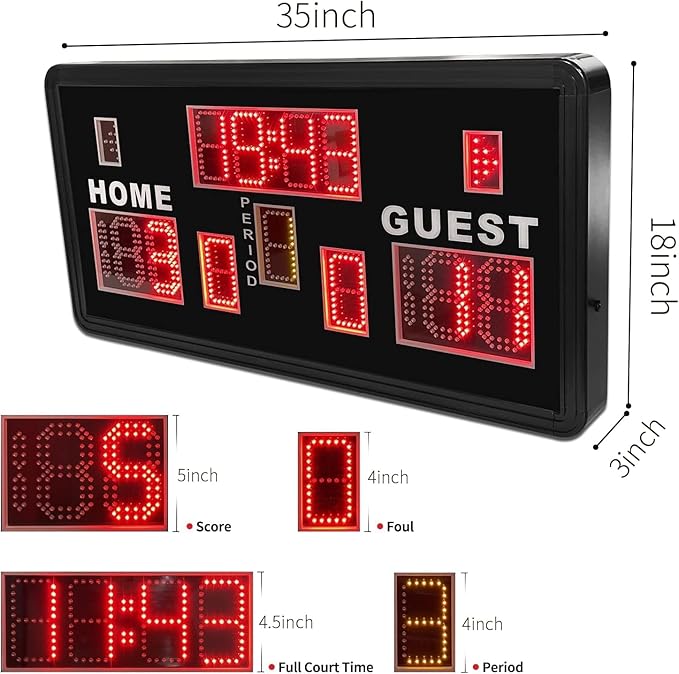 YZ Large Electronic Scoreboard with Buzzer, Wall-Mounted Professional Digital Scoreboard with Remote, Basketball Scoreboard with Timer, Digital Score Keeper for Basketball