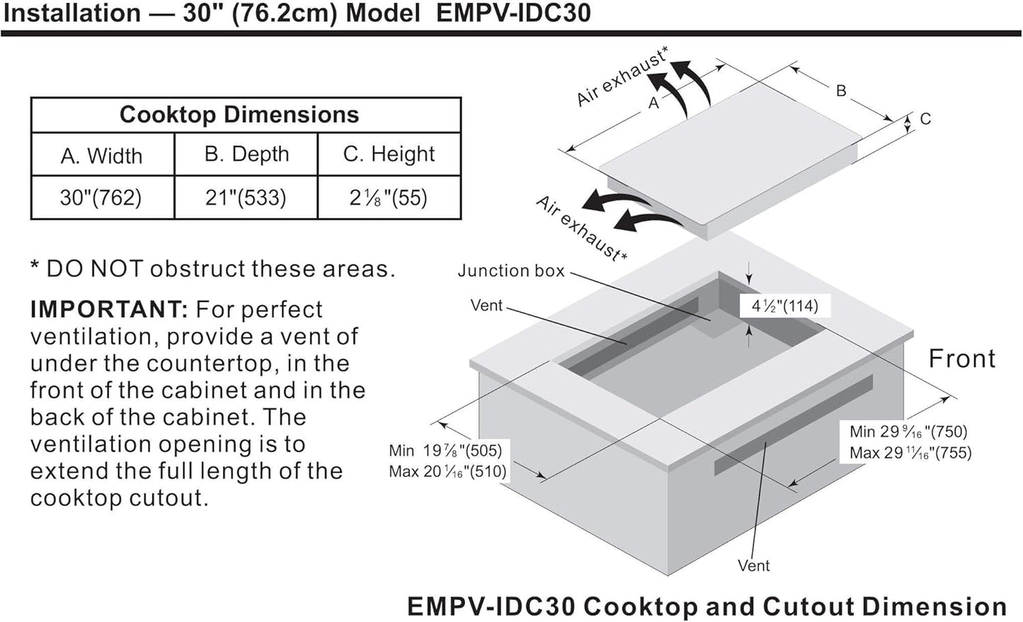 Empava 30 Inch Electric Induction Cooktop Built-in, 4 Zone Smooth Glass Surface, Touch Sensor Control Power Boost, Child Lock, Timer Function, Hardwired Kitchen Appliance