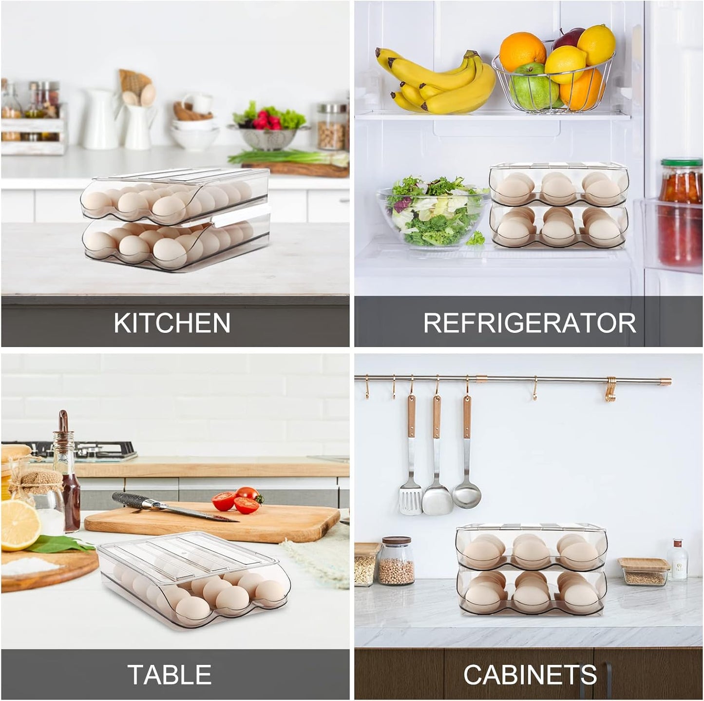 Egg Holder for Fridge, Automatically Rolling Egg Storage Container for Refrigerator,Large Capacity Egg Organizer for Fridge with Lid,Clear Plastic Dispenser, Tray & Bin -1 Layer