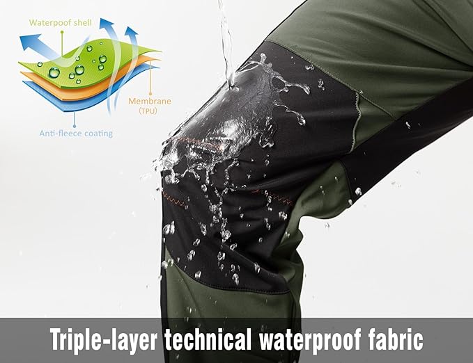 Rdruko Men's Snow Ski Pants Waterproof Insulated Winter Outdoor Snowboard Hiking Fleece Pants with Belt