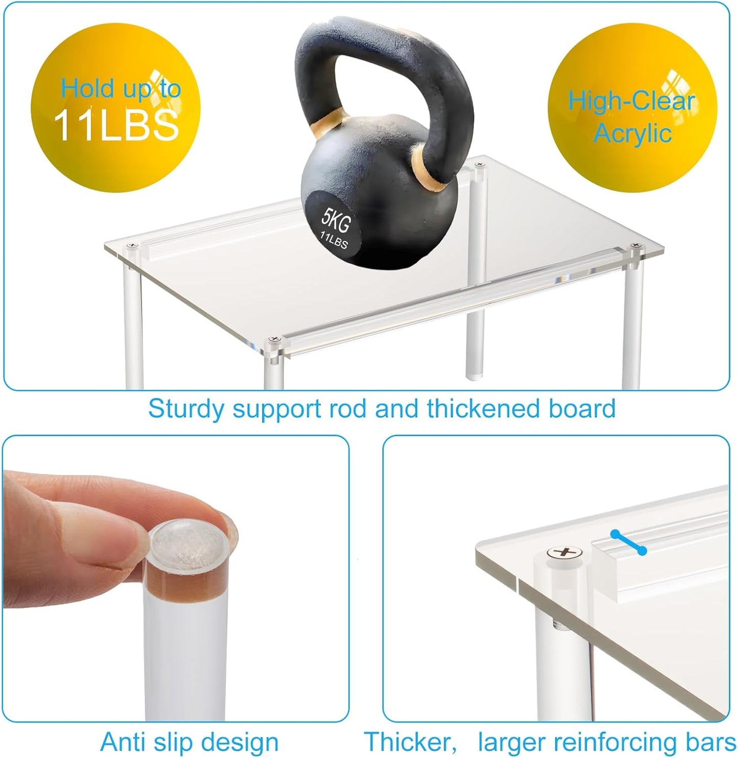 1 Pack Acrylic Cabinet Organizer, Kitchen Countertop Counter Organizer, Clear Spice Rack, Shelf Risers Cabinets for Bathroom, Desk, Dresser Cupboard Organizers and Storage