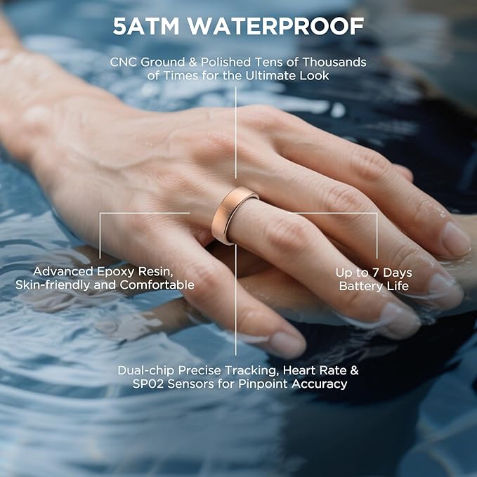 Fitness Tracker with Sleep Tracking, Smart Ring for Women Men, Activity Trackers Fitness Ring with 24/7 Heart Rate Monitor, Step Counter,Calorie Pedometer,No Subscription,for iOS Android(Rose Gold,#8)