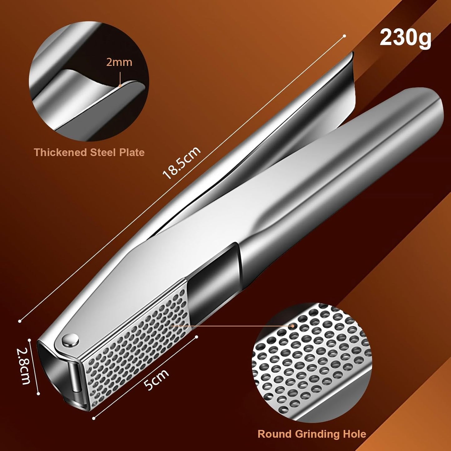 Stainless Steel Garlic Press,Premium Garlic Crusher & Mincer - Leak-Proof, Easy to Clean, Rust-resistant, Dishwasher Safe!