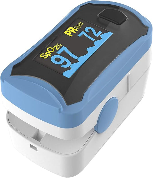 Concord Fingertip Pulse Oximeter with Reversible Display - Blood Oxygen Saturation Monitor with Carrying Case, Batteries and Lanyard - Easy to Use, Accurate SpO2 (Blue - no shock cover)