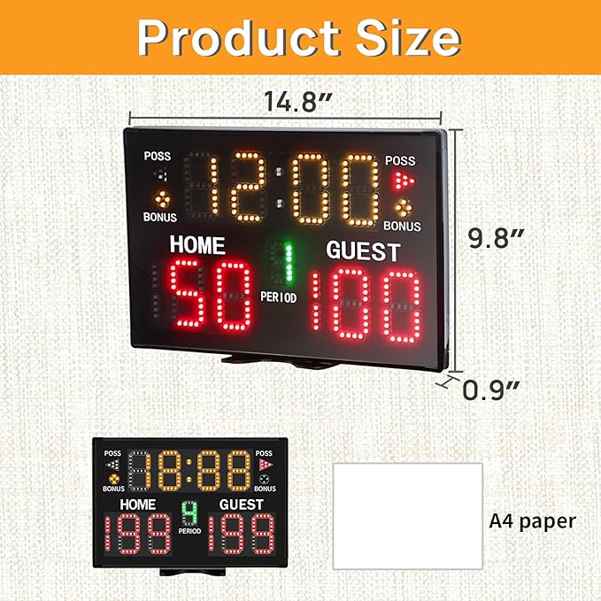 YZ Battery Powered Electronic Basketball Scoreboard Timer Clock with Buzzer, Portable Tabletop Digital Scoreboard with Remote, Wall-Mounted Professional Score Clock Score Keeper for Multisports