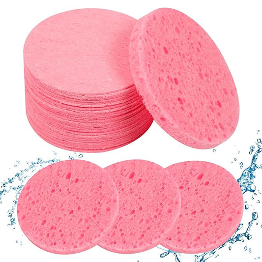 50-Count Compressed Facial Sponges, 100% Natural Cosmetic Spa Sponges for Facial Cleansing for Daily Facial Cleansing, Exfoliating Mask, Makeup Remover. Ideal for Home and Travel. (Sakura Pink)