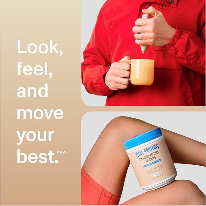 Vital Proteins Collagen Peptides Advanced, Hydrolyzed Peptides with Hyaluronic Acid and Vitamin C - Vanilla Flavor Powder, 21oz