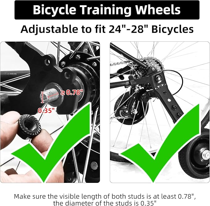 Bicycle Training Wheels for Adults, Fit 24" to 28" Bikes, Steel Construction, Black, 1 Pair - Safe and Stable Learning Training Wheels, Light Gray
