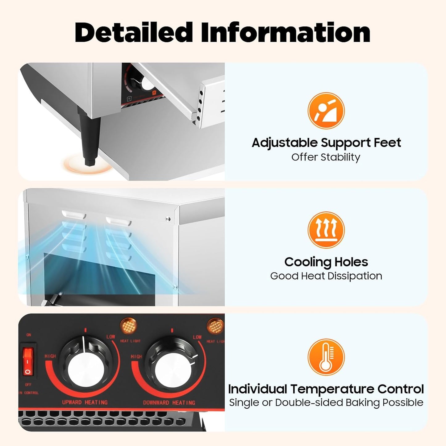 Commercial Conveyor Toaster 300 Slices/Hour, 2200W Stainless Steel Heavy-Duty Industrial Toasters/Three-ring Heating Tubes, Electric Bun Toaster Restaurant Equipment for Bun Bagel Bread Baked Food