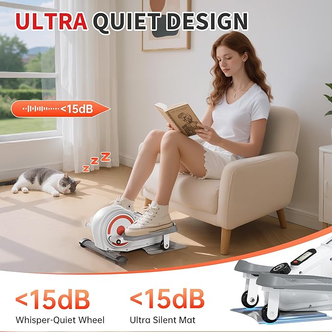 Under Desk Elliptical Machine, Electric Ellipse Leg Exerciser as Seen on TV for Seniors, Pedal Exerciser Fully Assembled with 8 Resistance Levels, Portable Leg Exerciser for Home Office