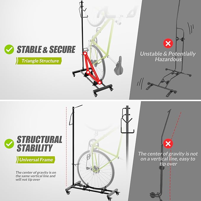 Vertical Bike Parking Stand - Adjustable Height for 29" Wheels, Space-Saving & Freestanding Bike Rack for MTB/Road Bikes,No-Drill Installation Indoor Bike Storage for Apartments & Garages