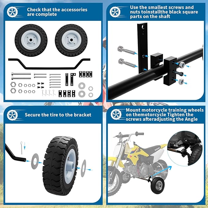 Dirt Bike Training Wheels, Adjustable Height Training Wheels Compatible with XR50 CRF50 Z50 Z50R, Razor MX125 MX400 MX500 MX500, Yamaha PW50 TTR50, and Most 50CC 49cc Motorcycles