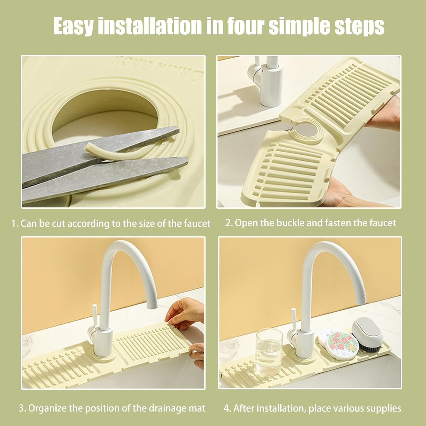 Faucet Mat for Kitchen Sink - 2024 Upgraded Premium Silicone Splash Guard with Fast Drying Properties - Protective Sink Tray Ideal for Stone Sinks in Kitchen & Bathroom (2, Beige)