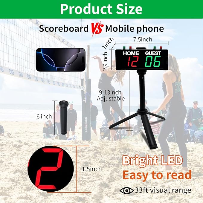 YZ Battery Powered Scoreboard Clock Timer with Buttons, Portable Digital Scoreboard with Remote, Electronic Scoreboard with Stand, Cornhole Score Keeper for Outdoor Yard Games/Shuffleboard/Pickleball