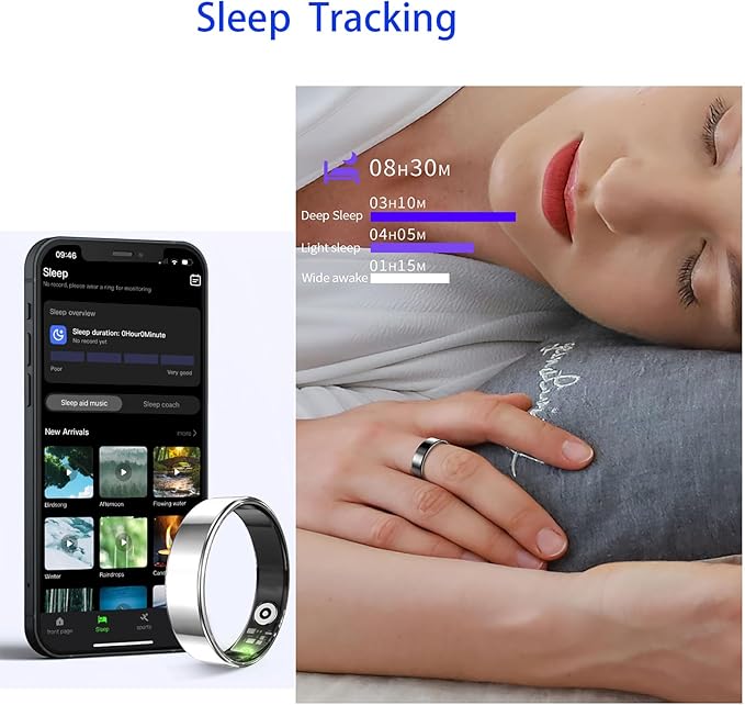 Fitness Tracker, Smart Ring for Women Men, Sleep Tracker Ring with 24/7 Heart Rate Monitor, Fitness Ring with Activity Tracker, Step Counter, Calorie Pedometer, No APP Fee, iOS Android (Gold, 12)