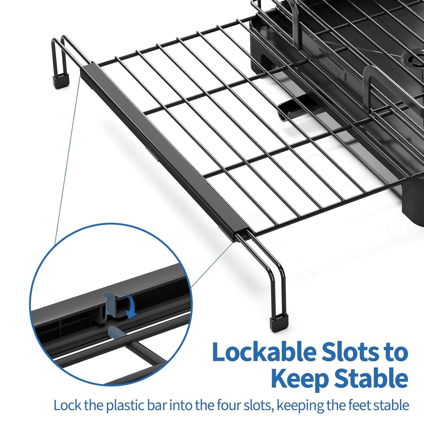 TOOLF Extendable Dish Drying Rack, 2-Tier Dish Rack for Kitchen Counter, Large Expandable Dish Drainer Over Sink, 3 in 1 Multifunction Dish Strainer with Drainboard & Cups Holder, Black