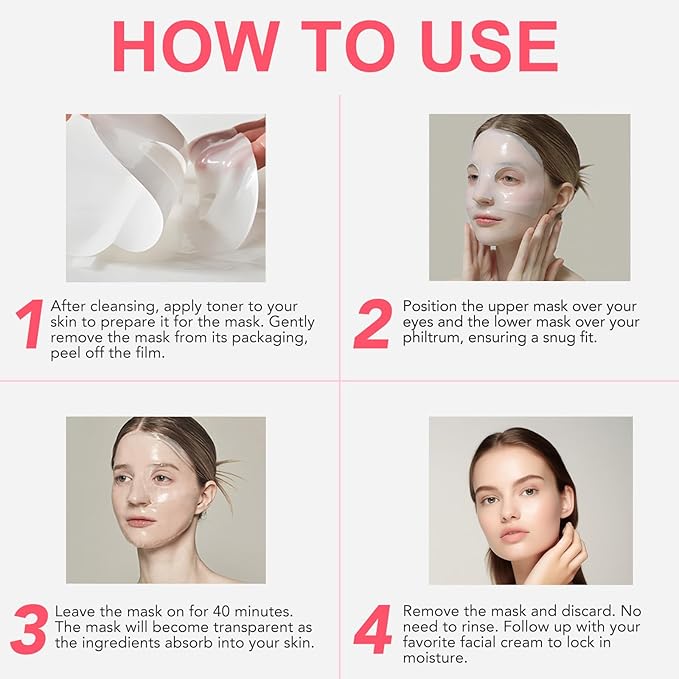 Collagen Face Mask, Hydrating Overnight Hydrogel Mask, Face Masks Skincare Anti Wrinkle Moisturizing, Facial Masks for Women Skin Care Sheet Masks for Face (4ea-Pink)