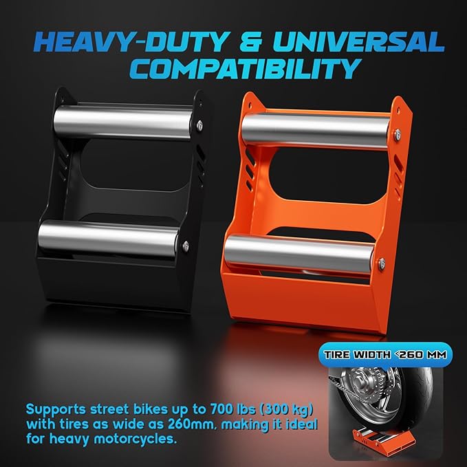 Motorcycle Wheel Cleaning Stand Universal Wheel Roller Stand for Tire Cleaning & Chain Lubrication Heavy Duty Paddock Stand for Street Bike (Motorcycle < 700 LB & Tire Width <260 mm) Black