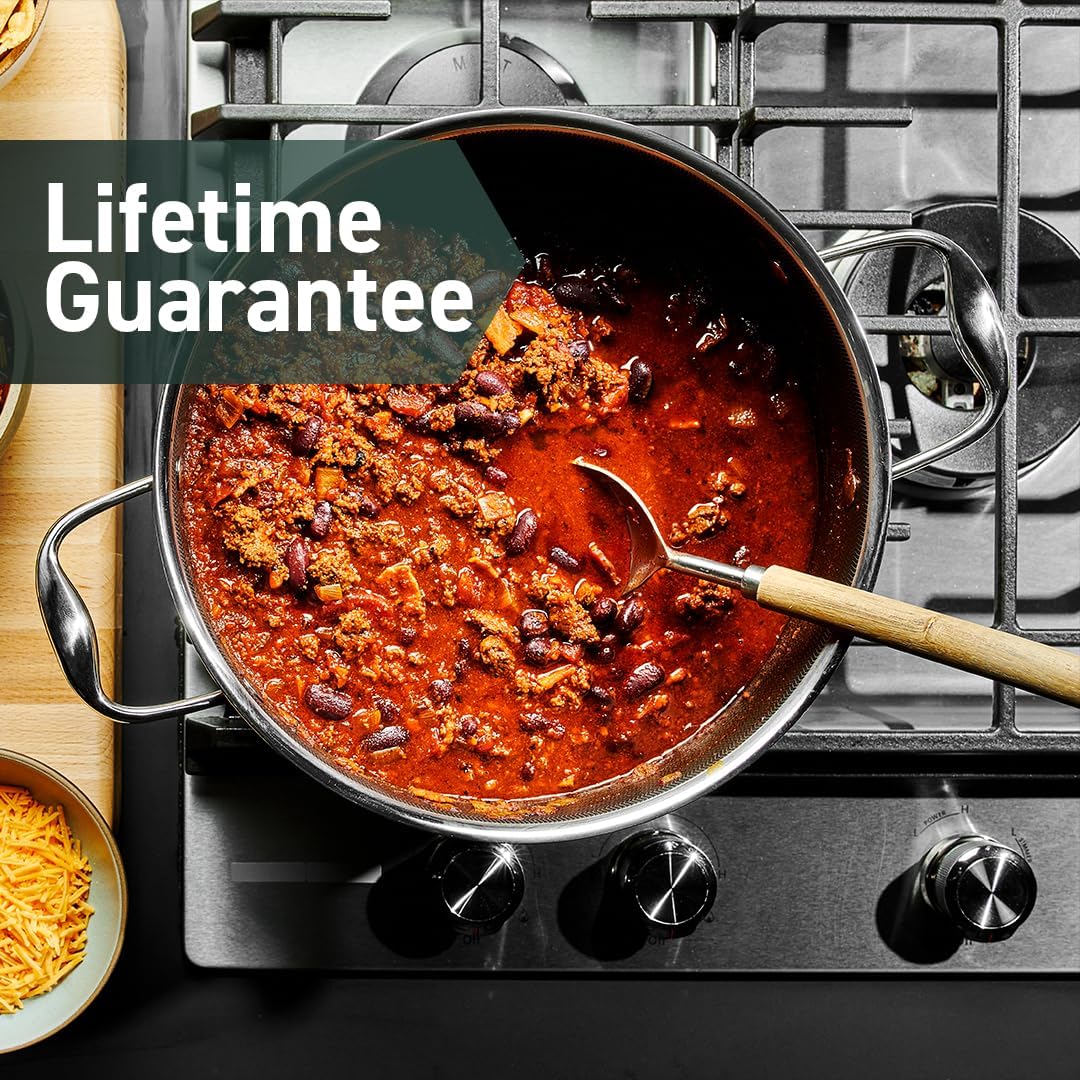 HexClad Hybrid Nonstick 8-Quart Stockpot with Tempered Glass Lid, Stay-Cool Handles, Dishwasher-Friendly, Oven-Safe Up to 900°F, Induction Ready, Compatible with All Cooktops