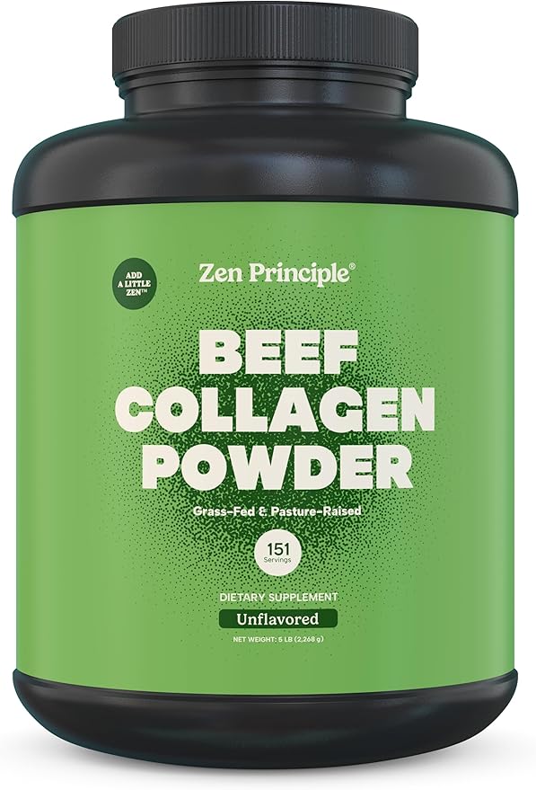 Zen Principle Grass-Fed Agglomerated Collagen Peptides 5 lb. Anti-Aging Hydrolyzed Protein Powder for Healthy Hair, Skin & Joints. Paleo and Keto Friendly, GMO and Gluten Free, Pasture-Raised Bovine.