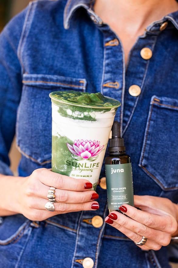 Juna Chlorophyll Liquid Drops (2-Pack) - 3X Potency Concentration - Detox, Debloat, Cleanse, Internal Deodorant, Energy & Cellular Support Supplement - Fresh Minty Lemon Taste