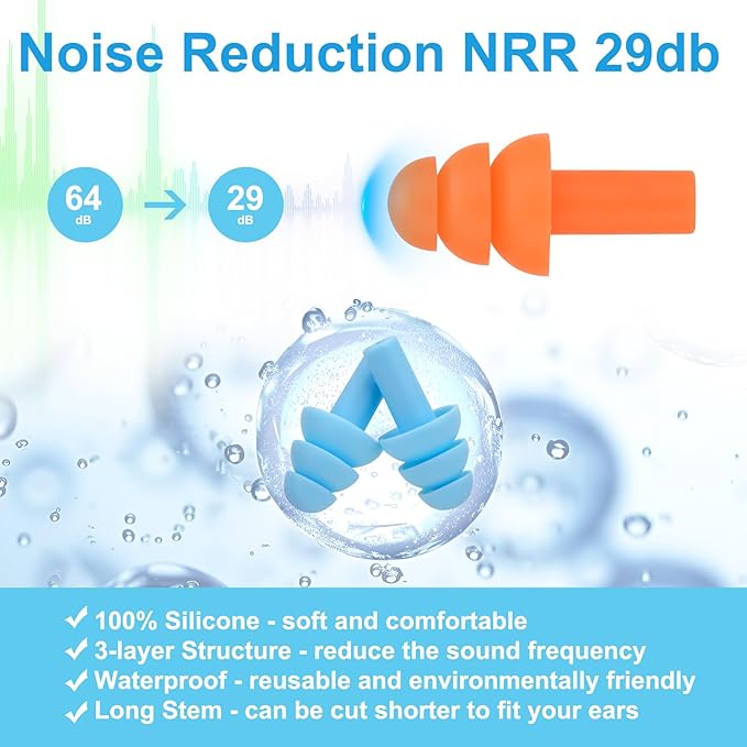 Ear Plugs for Swimming,Sleeping Noise Cancelling,Snoring,Shoting,Working, Reusable Silicone Earplugs, Super Soft Ear Plug for Noise Reduction, Ears Protection (8 Colors)