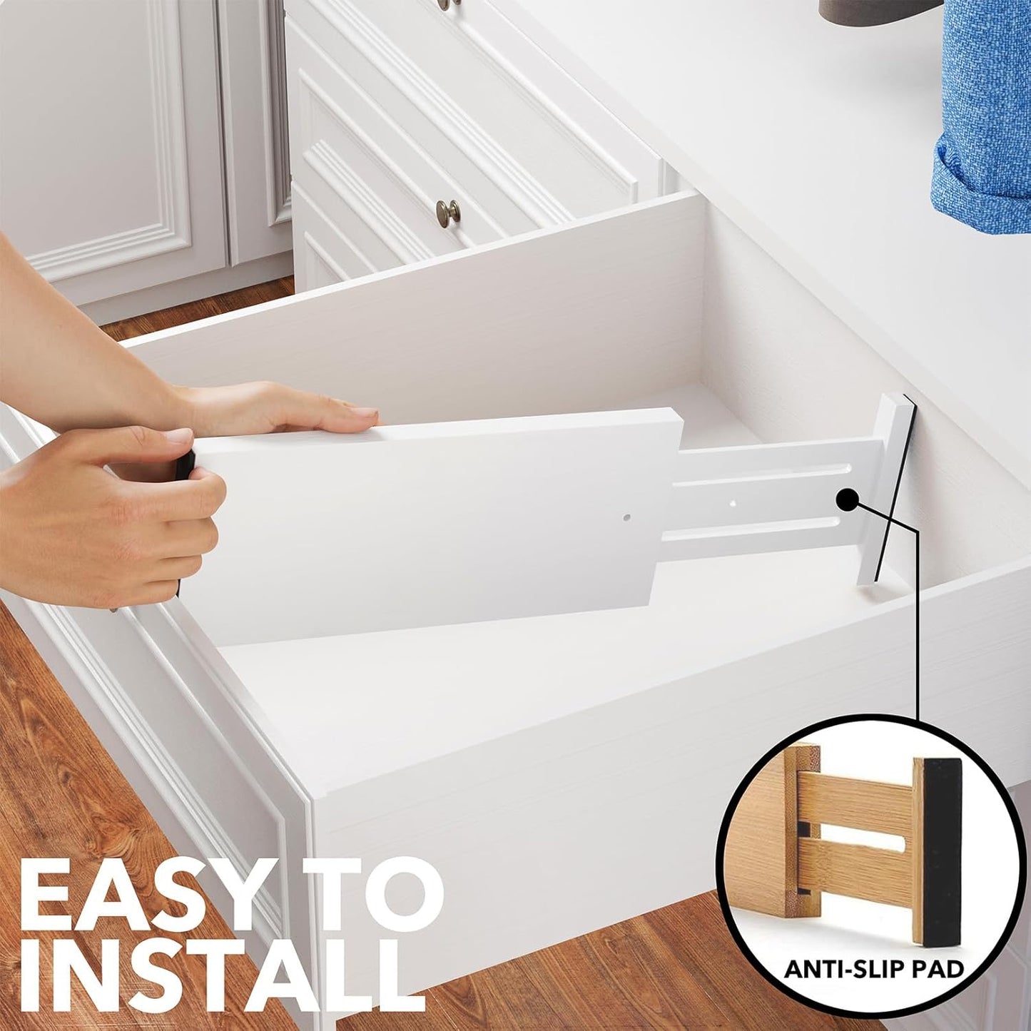 SpaceAid Bamboo Dresser Drawer Dividers 6 Pack, 4.65“ High Adjustable 12.5“-17” Drawer Organizers, Expandable Organization for Clothing, Clothes, Dressers, White