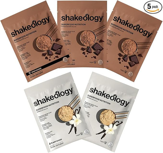 Shakeology 0g Added Sugar Sampler Pack Vegan & Whey Protein Powder, Gluten Free Superfood Protein Shake with Supergreens, Probiotics for Gut Health, Adaptogens, Vitamins, 16g Protein per Serving