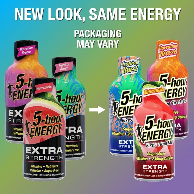 5-Hour Energy Extra Strength Shots Variety Pack, 30 Count (1.93 fl oz) - Tropical Burst, Hawaiian Breeze, Watermelon Flavors