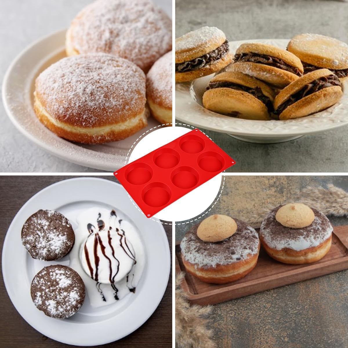 CAKETIME Muffin Top Pan, Silicone Egg Molds for Breakfast Sandwiches 3 Inch Round Silicone Baking Molds for Baking English Muffins, Whoopie Pies, Corn Bread, Egg Bites, Tarts 3 Pack