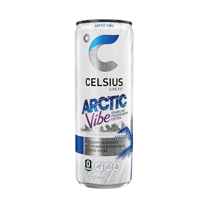 CELSIUS ARCTIC VIBE Sparkling Frozen Berry, Sugar Free Energy Drink, 12 Fl Oz (Pack of 12)