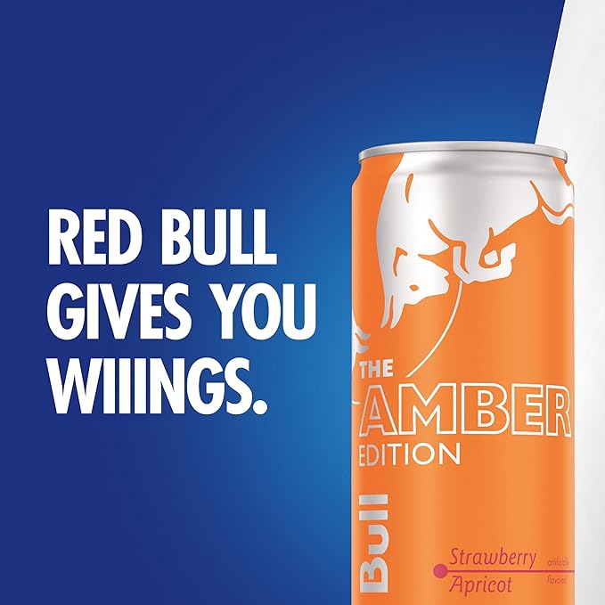 Red Bull Amber Edition Energy Drink, Strawberry Apricot, with 114mg Caffeine plus Taurine & B Vitamins, 12 Fl Oz, Pack of 24 Cans