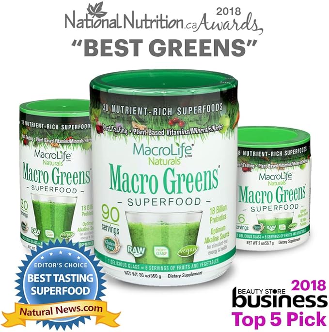 MacroLife Naturals Macro Greens Powder 38 Superfood Probiotic Antioxidant Enzyme & Herbal Supplement Immunity Energy Cleanse - Non-GMO Vegan Gluten-Free Dairy-Free - 30oz (90 Servings)