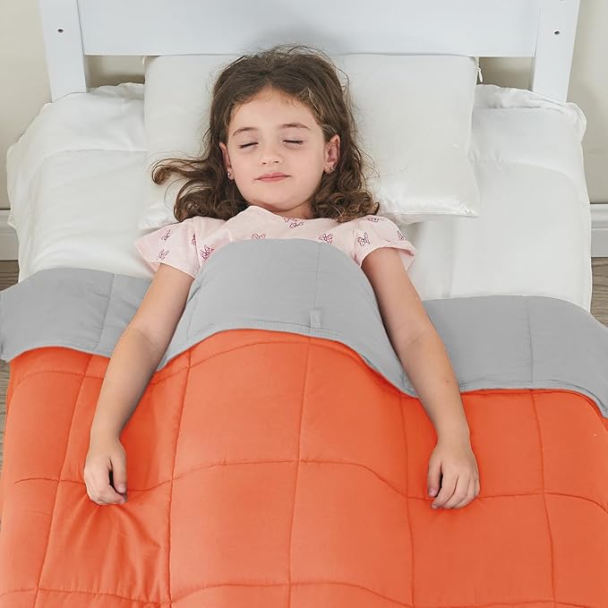 yescool Weighted Blanket (10 lbs, 41" x 60", Orange) Cooling Heavy Blanket for Sleeping Perfect for 90-110 lbs, Breathable Blanket with Premium Glass Bead, Machine Washable