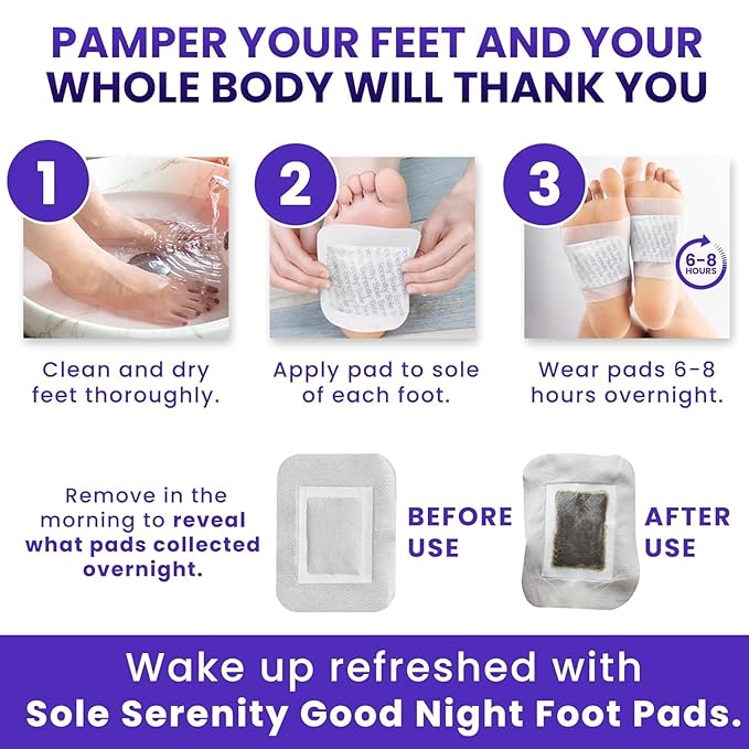 Sole Serenity Foot Pads - Zeolite Mineral, Ginger Root, Wormwood, Bamboo Vinegar, Foot Spa for Achy Feet (Bundle)