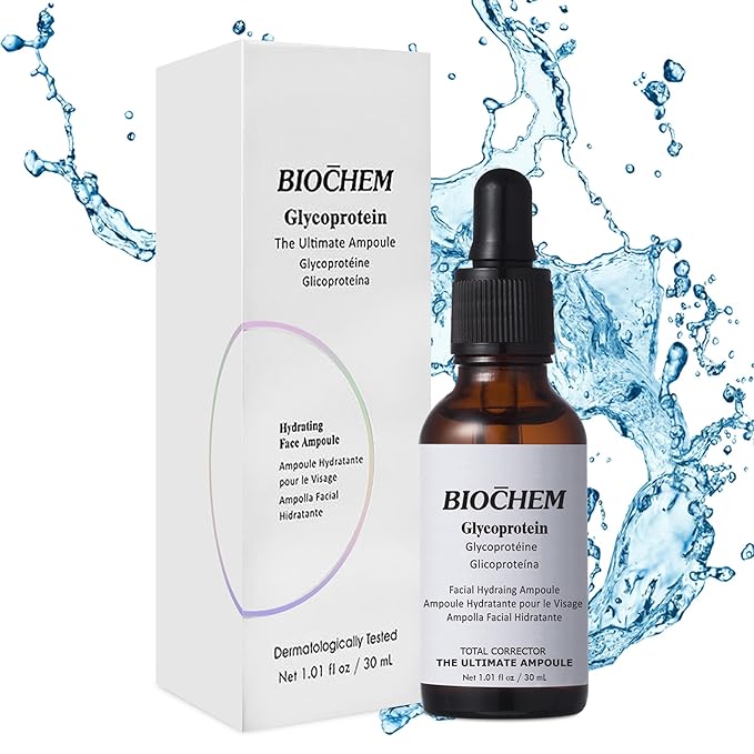 BIOCHEM Glycoprotein Hydrating Serum Ampoule – Deep Moisture + Skin Repair with Marine Glycoproteins & Hyaluronic Acid – Anti‑Aging Plumping Facial Serum, Sensitive Skin Safe, 1.01 fl oz / 30 mL