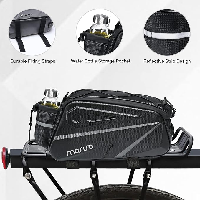 MOSISO Bike Rack Bag, Waterproof Bike Rear Rack Handbag Bicycle Trunk Bag, 14L EVA Mountain Bicycle Rear Seat Storage Saddle Pouch Cycling Luggage Pouch with Shoulder Strap, Black