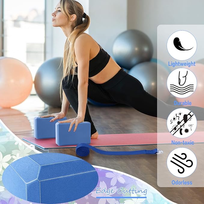 Outus 20 Pack Yoga Blocks and Straps Non-Slip EVA Foam Blocks with Metal D Ring Straps for Gym Exercise and Workout