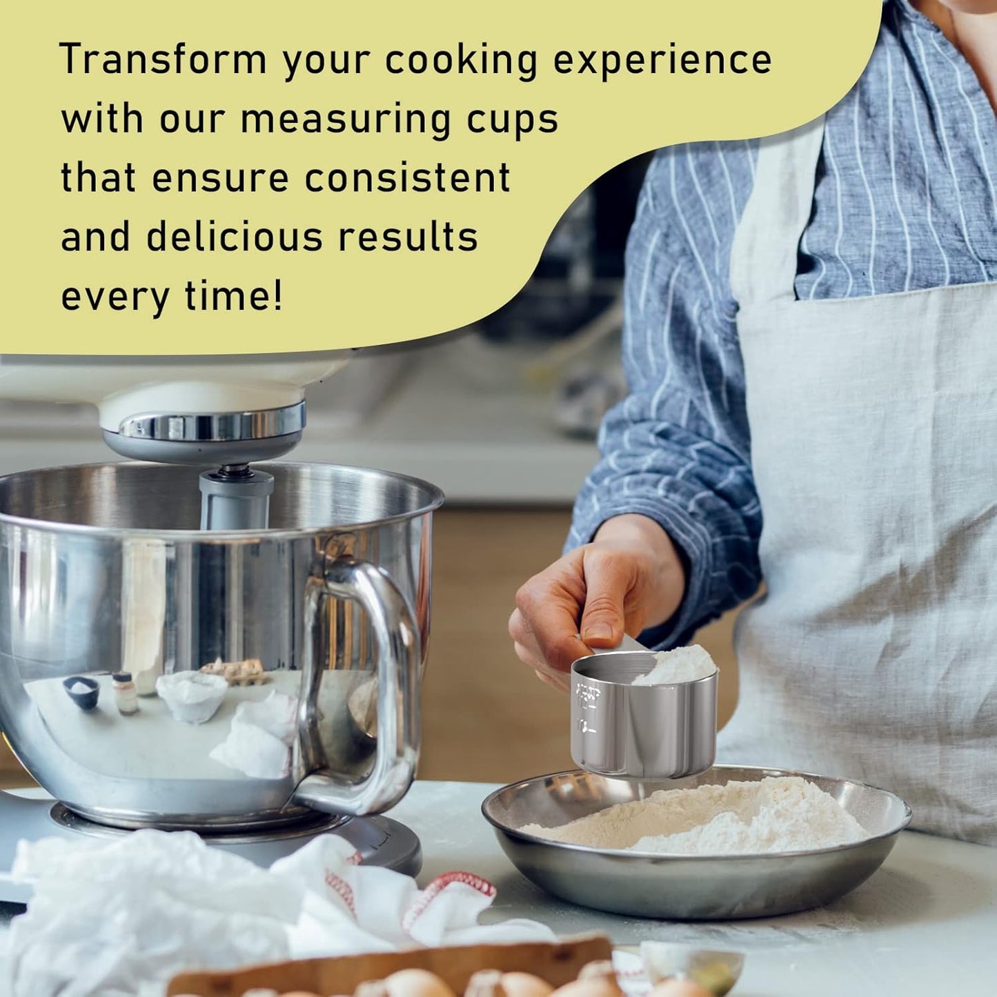 2PCS 2/3Cup (160ml, 5.3oz) Single Measuring Cup, Stainless Steel Measure Scoop, Metric and US Measurement, Dishwasher Safe