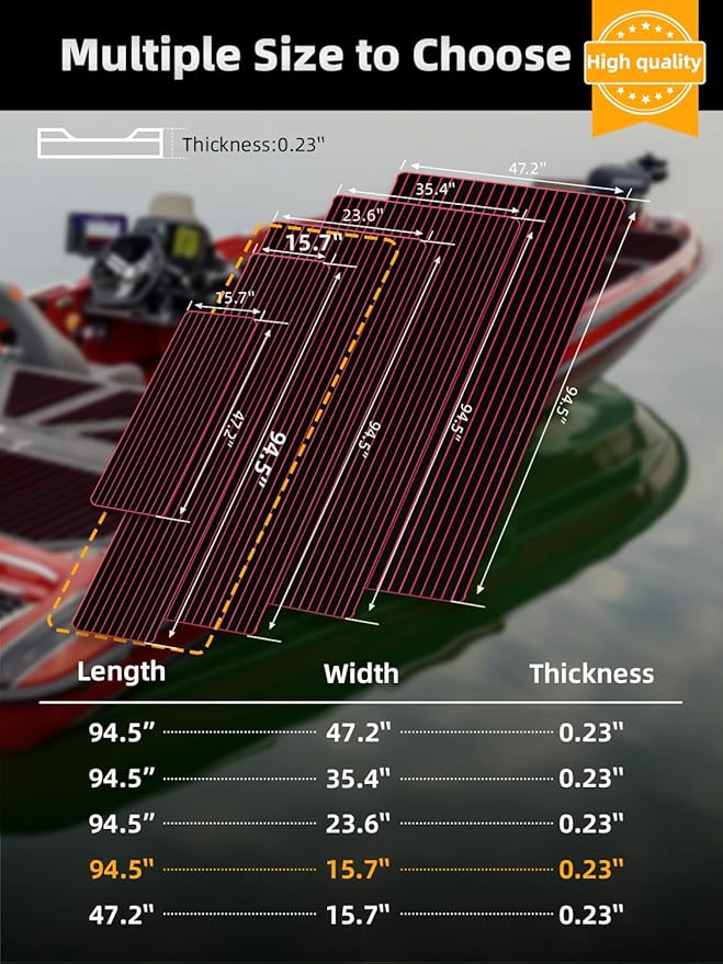 FOCEAN Boat Flooring EVA Foam Boat Decking Faux Teak Marine Flooring Boat Mat Boat Carpet Sheet for Motorboat RV Yacht Kayak Surfboard, 94.5"x 47.2"/35.4"/23.6"/15.7"