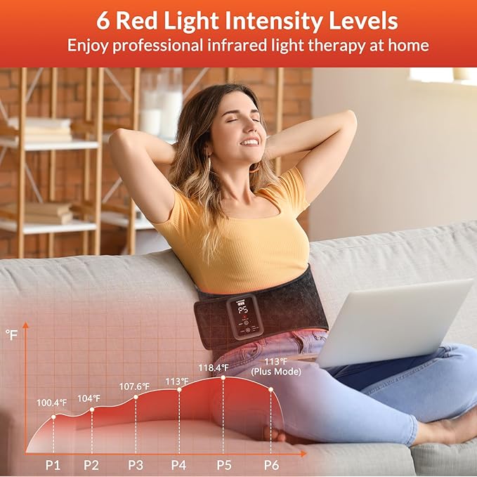 Red Light Therapy Belt, Rechargeable Infrared Light Therapy Device with Massage and Timer, Wearable 660nm&850nm Red Light Therapy Wrap Belt for Body Pain Relief(8.4’‘ * 48’‘)