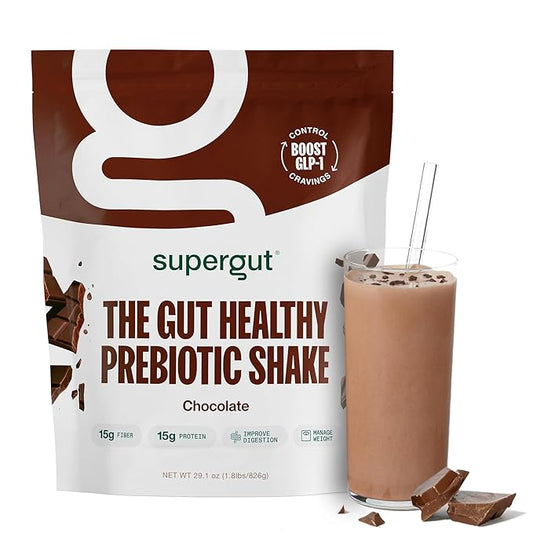 Supergut Prebiotic Shakes | Meal Replacement | Boost GLP-1 | High Protein and Fiber | No Added Sugar | Keto Food, Meal, Snack (Chocolate, 14 Servings)