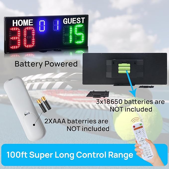 YZ LED Super Bright Electronic Scoreboard, Battery Powered Digital Scoreboard with Remote, Tennis Score Keeper for Net,Basketball/Volleyball/Baseball/Cornhole Indoor Outdoor Buzzer