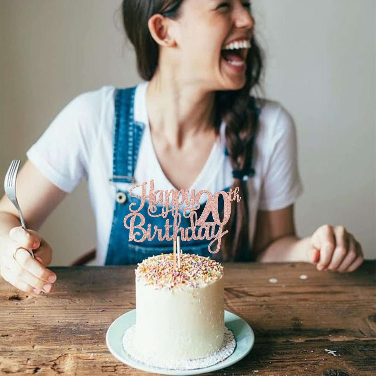 1 PCS Happy 20th Birthday Cake Topper Glitter Cheers to 20 Years Birthday Cake Pick Twenty 20 Fabulous Cake Decoration for Happy 20th Birthday Theme Party Decorations Supplies Rose Gold