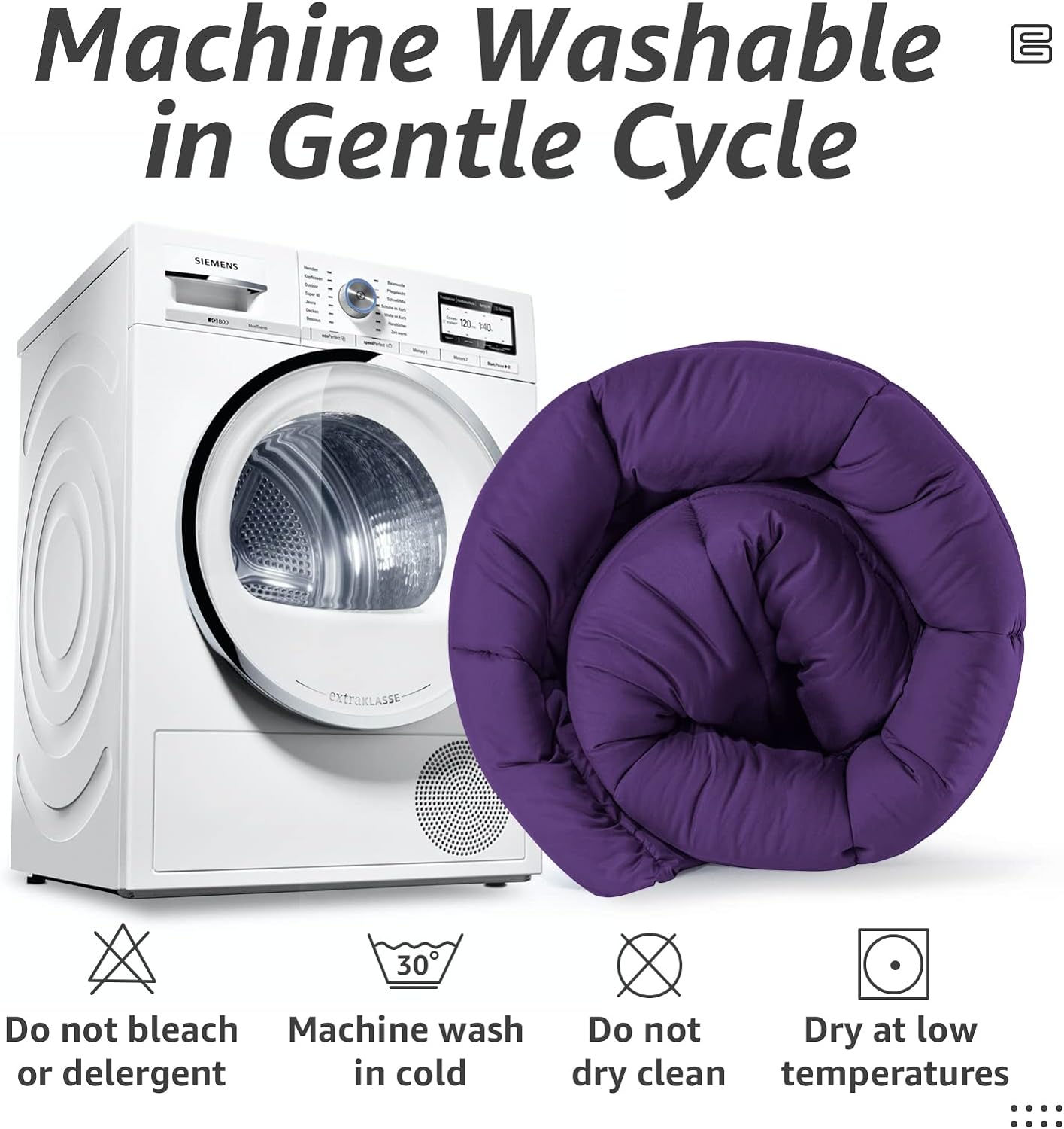 HYLEORY All Season Twin Size Bed Comforter - Cooling Goose Down Alternative Quilted Duvet Insert with Corner Tabs - Winter Warm - Machine Washable - Purple