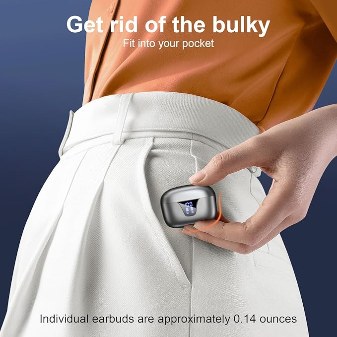 ZIUTY Wireless Earbuds Bluetooth Headphones, 50H Playtime Ear Buds with Mic, LED Digital Display Charging Case, IPX7 Waterproof, Deep Bass Stereo, in-Ear Earphone for iPhone Andriod Phone