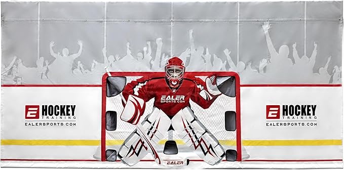 EALER Hockey Shooting Tarp 7x10 FT & 7/8x16 FT in 1 - Heavy Duty Goalie Target for Ice & Street Practice - Tear-Proof Built-in Shooter Tutor - Net Replacement for Garage Wall Protection