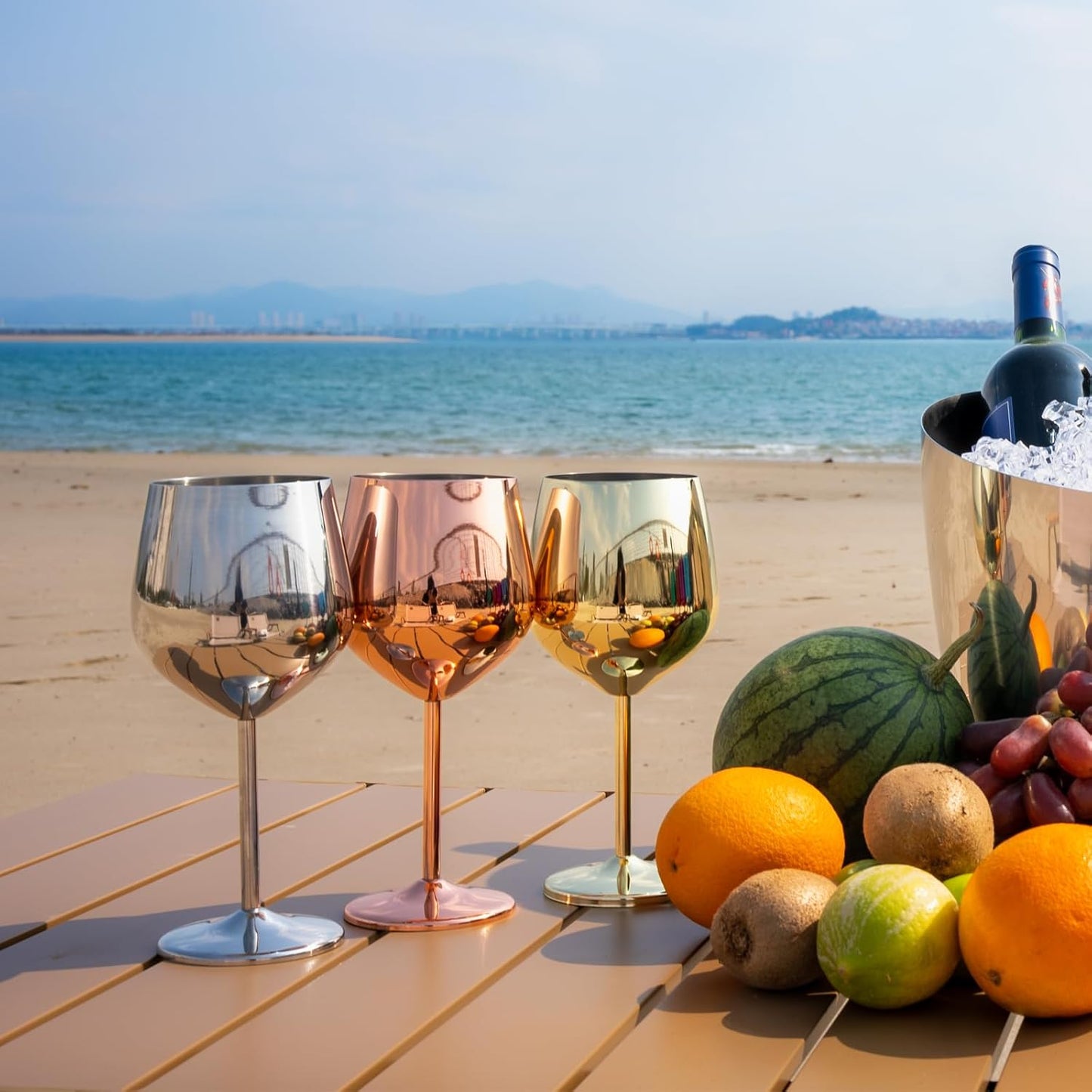 Stainless Steel Wine Glasses Set of 2, 18 oz Unbreakable Silver Wine Glass Unique Metal Wine Goblets for Outdoor Capming and Pool Gift for Wine Lovers