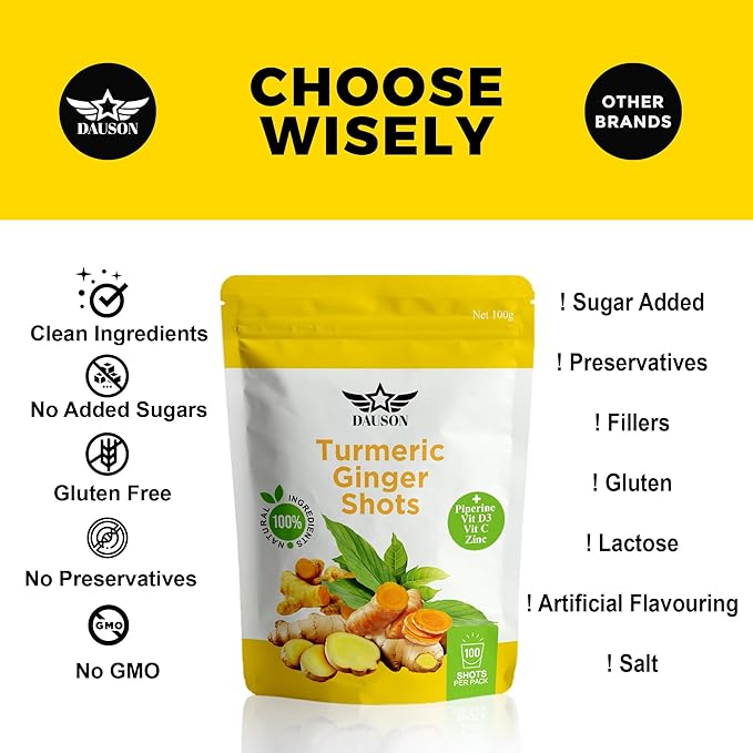 Turmeric Ginger Supplements with Piperine, Vitamin C, Vitamin D3 & Zinc | Turmeric Ginger Shots for Joint, Heart, Brain, Gut & Skin Health | 100 Servings | Ayurvedic | Powder