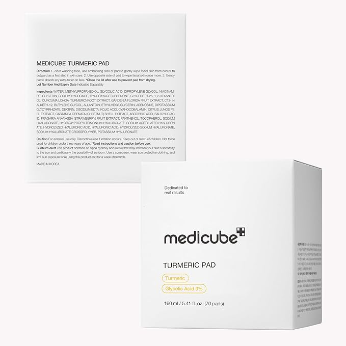 medicube Turmeric Clarifying Toner Pad for Troubled Skin & Use After Spot Care | Soothing & Calming with Turmeric, Niacinamide, Glycolic Acid | Korean Skin Care, 70 Pads